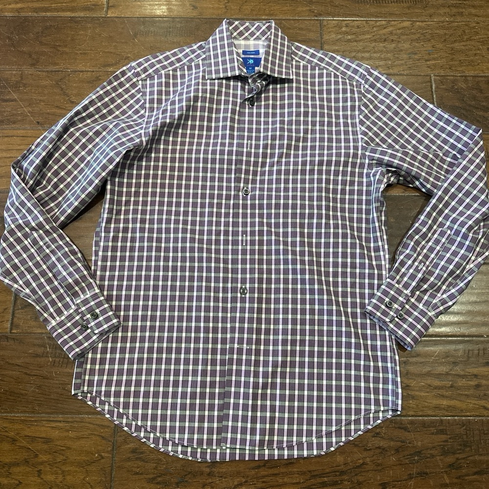 Egara Purple‎ and White Plaid Casual Shirt